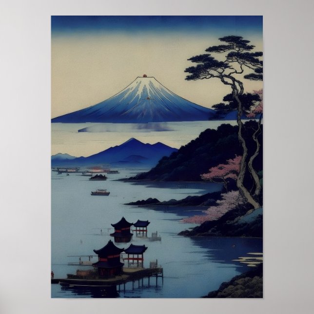 Poster - Lake, Pine and Mountain - Japan (Vorne)
