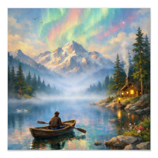 Poster Landschaft magischer Berg - Nordlichter (Vorderseite)