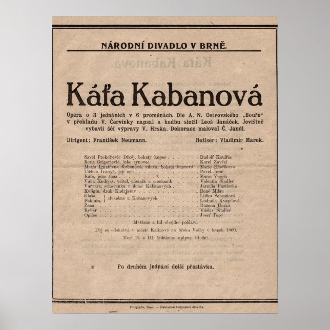 Poster - Leoš Janáček Opera Káťa Kabanová (Vorne)