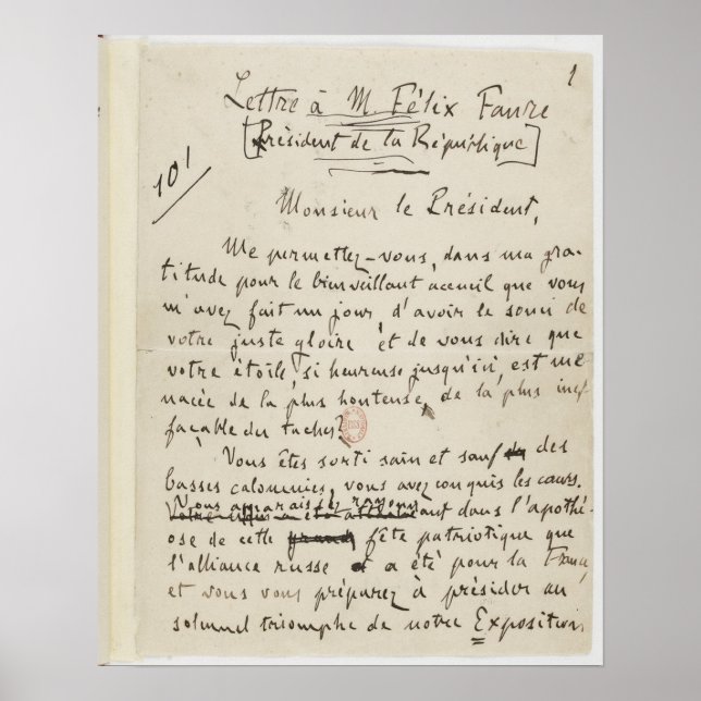 Poster lettre j'accuse (Vorne)