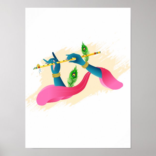 Poster Lord Krishna Hand spielt Bansuri (Vorne)