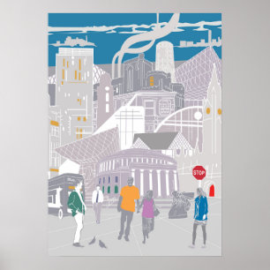 Poster Manchester Skyline Illustration Artwork