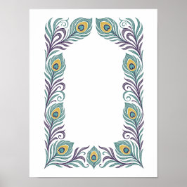 Poster mit Art Nouveau-Rahmen und Pfauenfedern