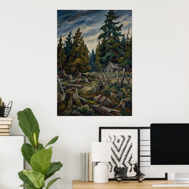 Poster mit Bergwaldlandschaft (Heimbüro)