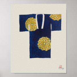 Poster mit blauem und goldenem japanischen Nagajub