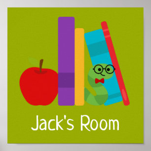 Poster mit dem Namen "Kid's Room" mit Bücherwurm