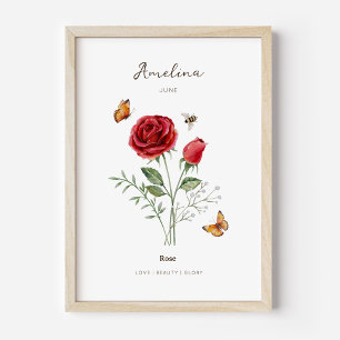 Poster mit Geburtsmonatsblume Rose