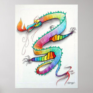 Poster mit niedlicher Technicolor-Drache
