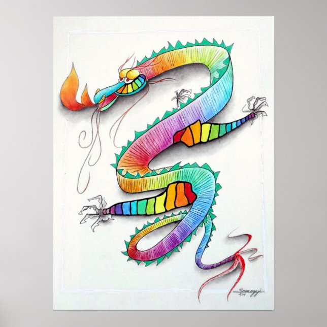 Poster mit niedlicher Technicolor-Drache (Vorne)