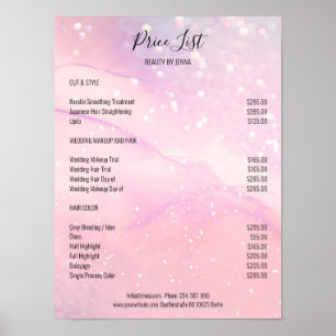 Poster mit Preistabellen für Pink Glitter Salon