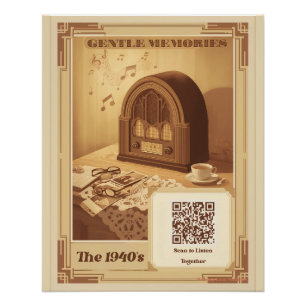 Poster mit QR-Code für eine Vintage-Radio-Musik-Pl