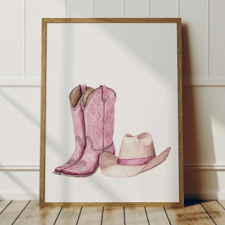 Poster mit rosa Cowgirl-Hut-Stiefeln für Kinderzim