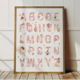 Poster mit rosa Feen-Alphabet ABC für Kinderzimmer