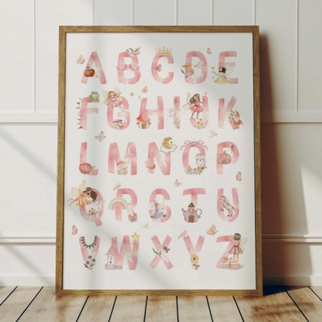 Poster mit rosa Feen-Alphabet ABC für Kinderzimmer (Von Creator hochgeladen)