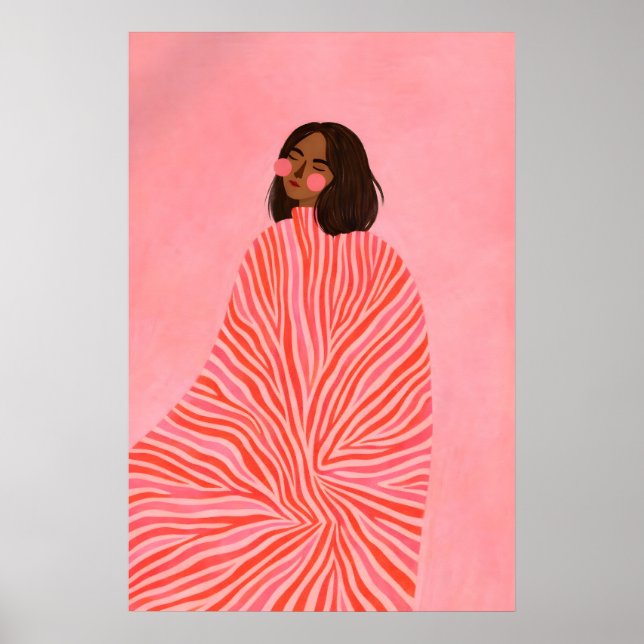 Poster mit rosa gestreifter Frau, moderne Weiblich (Vorne)