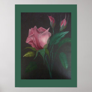 Poster mit rosa Rose und Rosenknospen