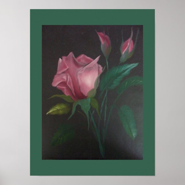 Poster mit rosa Rose und Rosenknospen (Vorne)