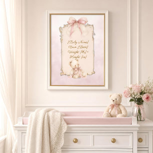 Poster mit rosa Teddybär für Geburtsstatistiken im