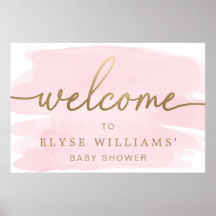 Poster mit rosa Wasserfarbe-Gold-Willkommensgruß