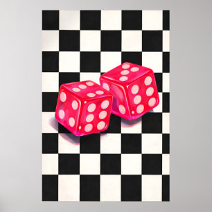Poster mit rosa Würfeln, Retro-Casino-Wandkunst, Y