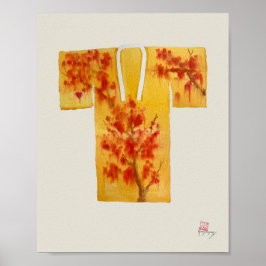 Poster mit rotem und gelbem japanischen Nagajuban