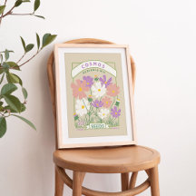 Poster mit Samenpaket für Cosmos-Blumen
