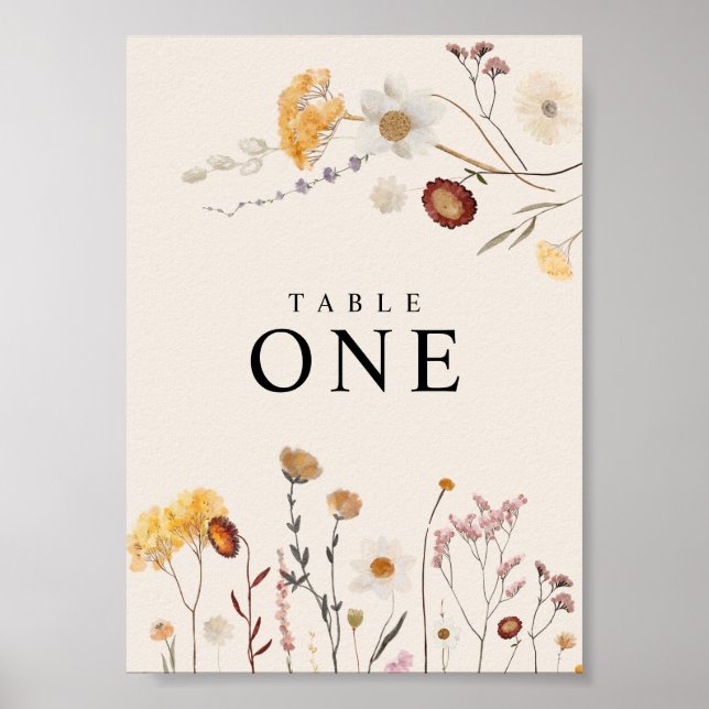 Poster mit Tischnummern für wilde Blumen (Vorne)