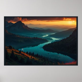 Poster mit träumerischem Nordlicht-Nachthimmel