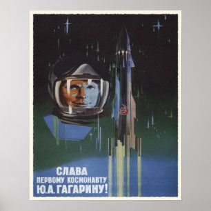 Poster mit Vintage-USSR-Weltraumprogramm-Propagand