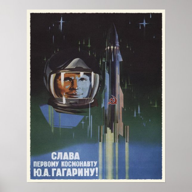 Poster mit Vintage-USSR-Weltraumprogramm-Propagand (Vorne)