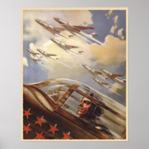 Poster mit Vintager Luftwaffenpropaganda der UdSSR