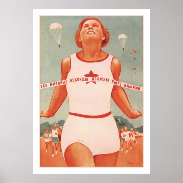 Poster mit Vintager sowjetischer Gewerkschaft Prop (Vorne)