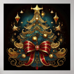 Poster mit Weihnachtsbaum und großer roter Bow
