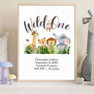 Poster mit Wild One-Geburtsstatistiken Dschungelsa