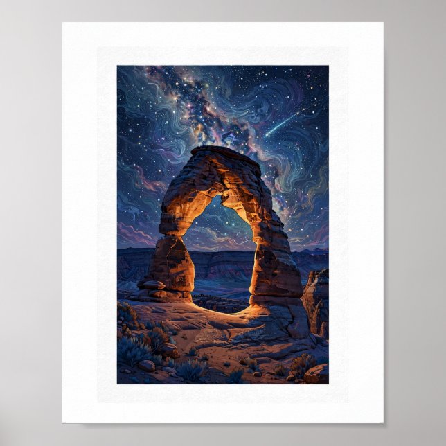 Poster Nachthimmel über Delicate Arch (Vorne)