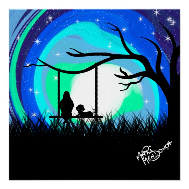 poster noite no balanço menina e cachorro (Vorderseite)