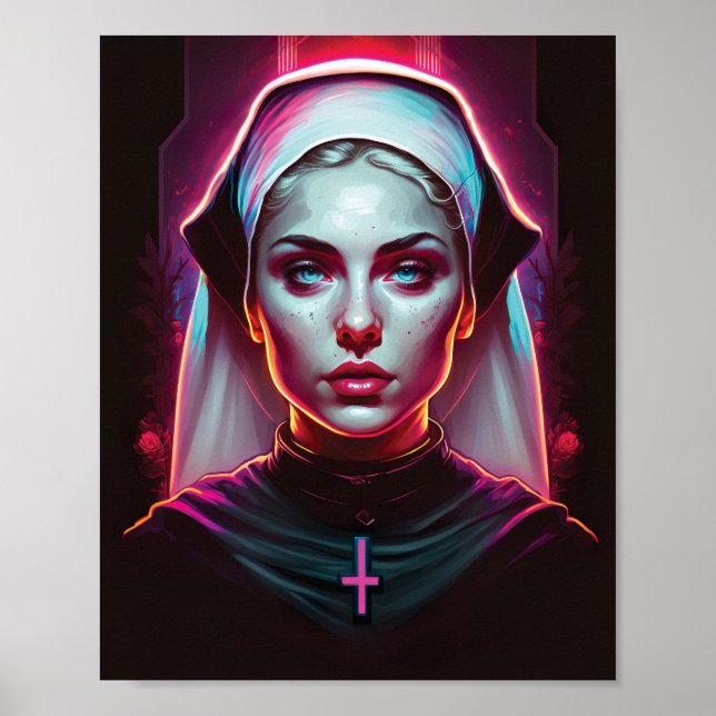 Poster of a Creepy Nun - Cyberpunk (Vorne)