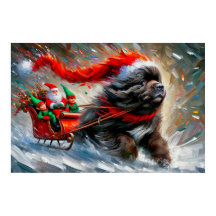 Poster of Newfie Pulling Santa's Sleigh
