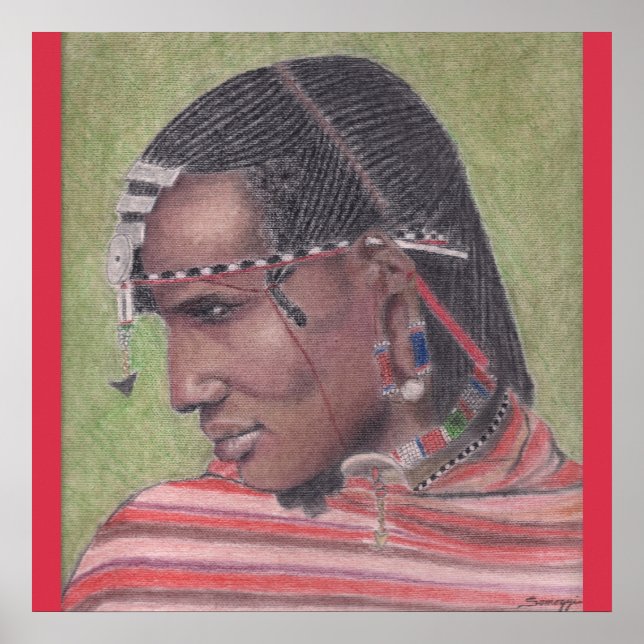 Poster, Original Art of African Maasai Warrior Poster (Vorne)