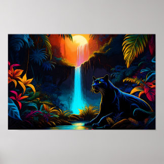 Poster "Panther an einem Wasserfall"