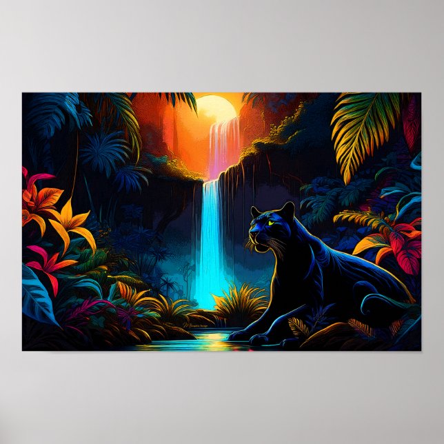 Poster "Panther an einem Wasserfall" (Vorne)