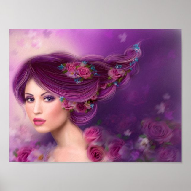 Poster Paper Fantasy Frau violette Blumen (Vorne)
