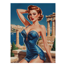 Poster Pin-up Griechisches Set Temple und Mer