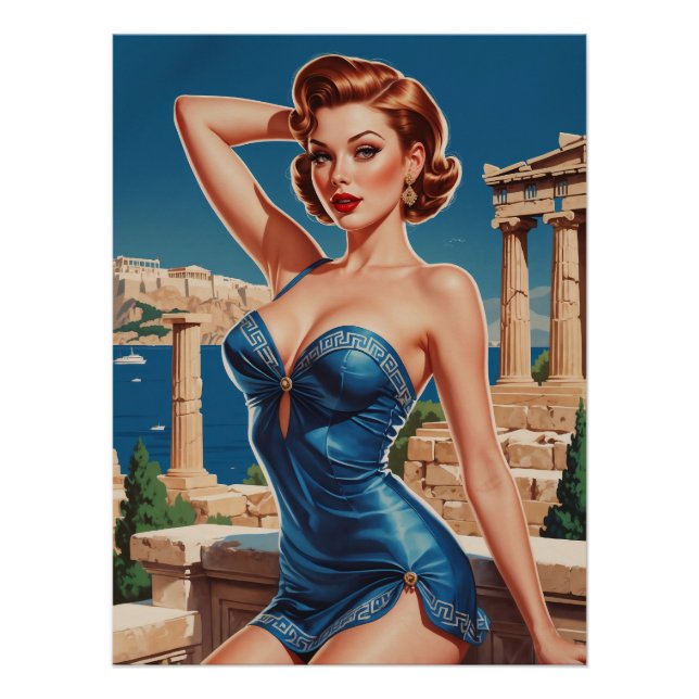 Poster Pin-up Griechisches Set Temple und Mer (Vorderseite)