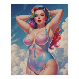 Poster Pin-Up Regenbogenhaar in den Wolken