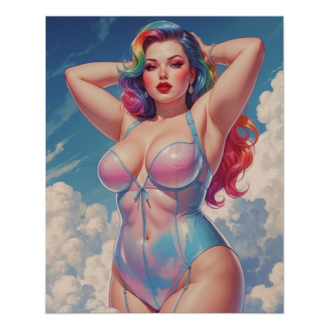 Poster Pin-Up Regenbogenhaar in den Wolken (Vorderseite)