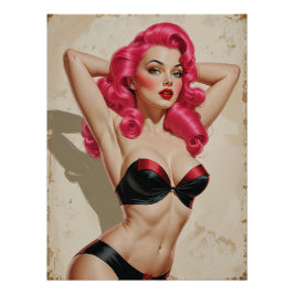 Poster Pin-up Rose Flamboyante