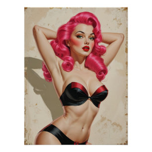 Poster Pin-up Rose Flamboyante