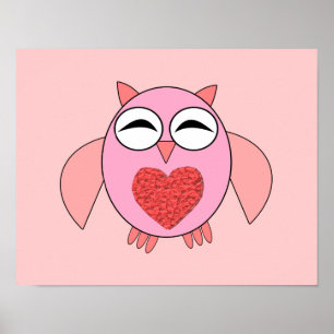 Poster Pinke Liebesherz-Eule