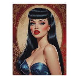 Poster Portrait Pin-up Brune in Frange